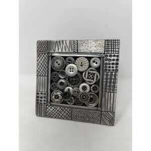 Button Art Decor Silver Metal Frame Silver Buttons 4-3/8" x‎ 4-3/8"